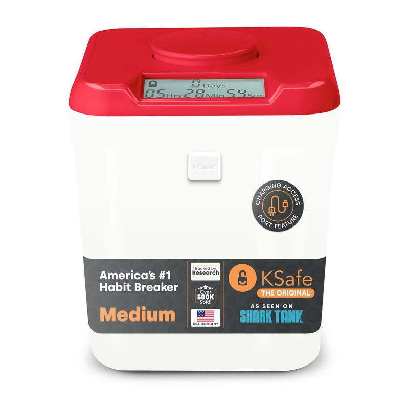 Kitchen Safe Time Locking Container (Medium), Timed Lock Box for Cell Phones, Snacks, and other unwanted temptations (Red Lid + 5.5â€ White Base) - Image 1